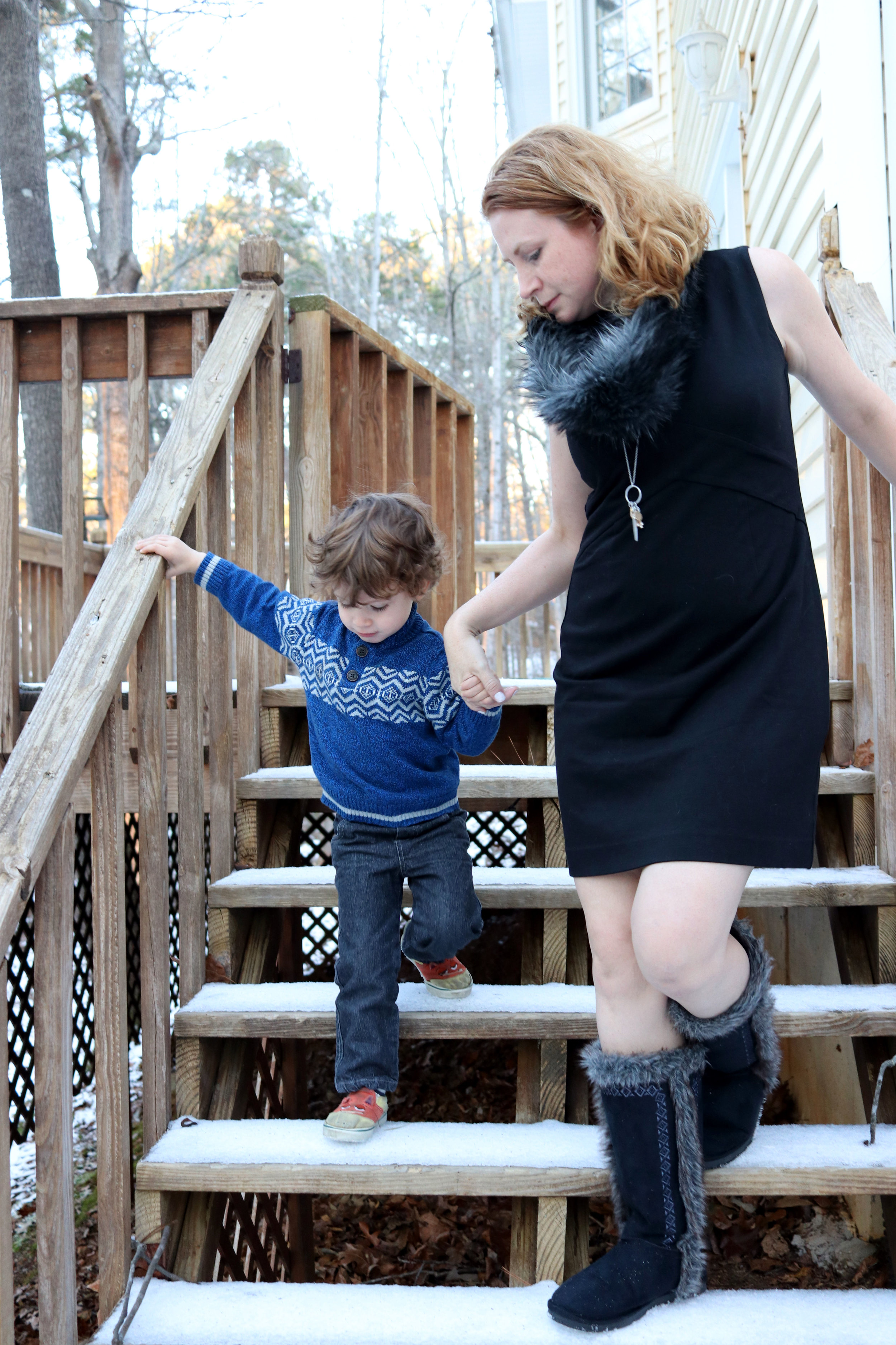 cabi fall 2016: Edie Dress, Foxy Scarf , Rock Star Earrings, and Chelsea Charm Necklace. JustFab : Duluth Fuzzies and Lace Up choker. Kid in OshKosh .