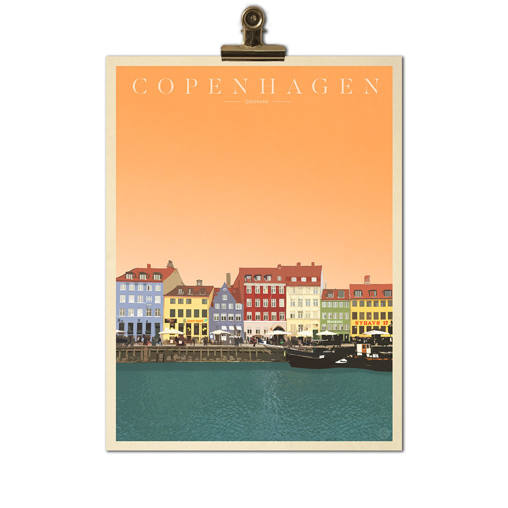 tiltrækkende mikroskop Aske Copenhagen Nyhavn Vintage Style Travel Print — PLACES & SPACES ART CO.