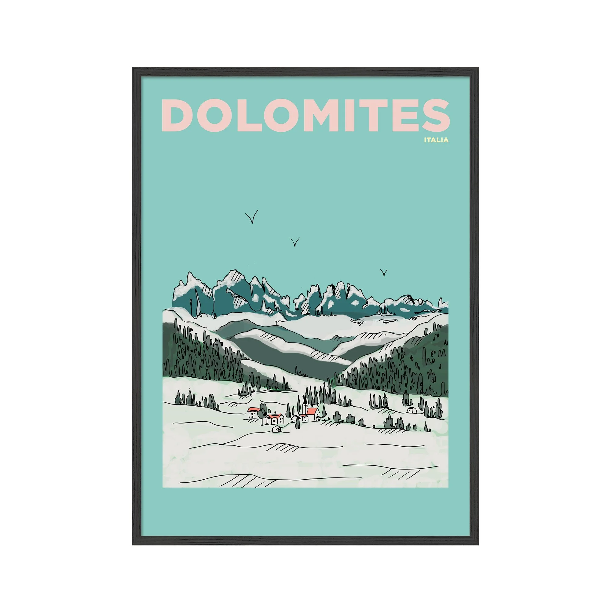 Dolomites Art Print | Winter Escapes Italian Alps Mountain Illustration