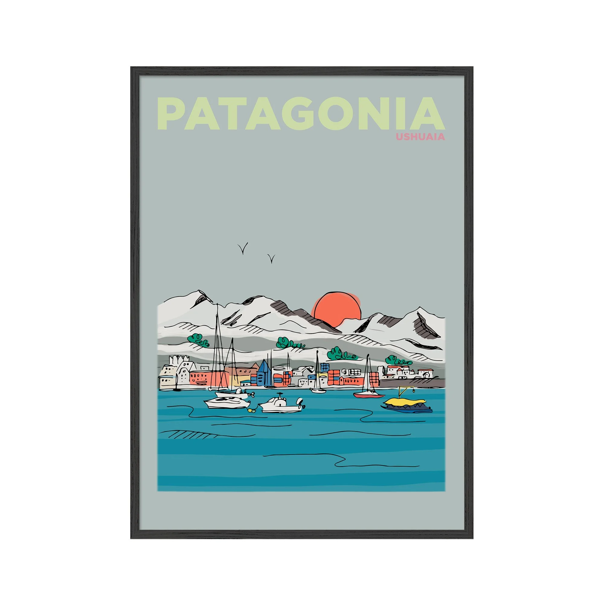 Patagonia Art Print | Winter Escapes Ushuaia Mountain Sunset Illustration