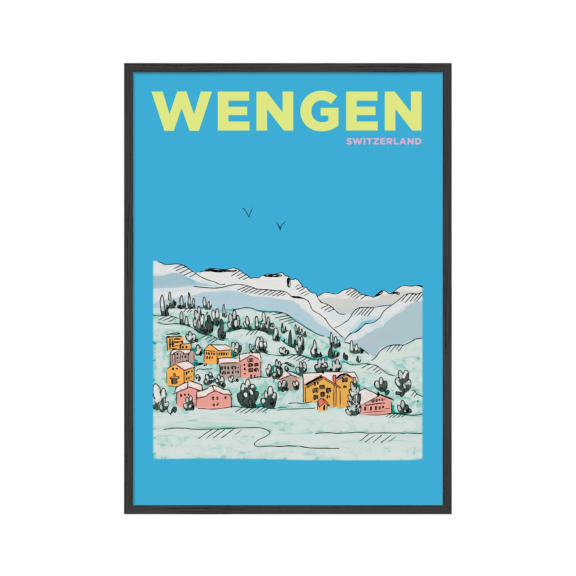 Wengen Art Print | Winter Escapes Switzerland Ski Village Illustration