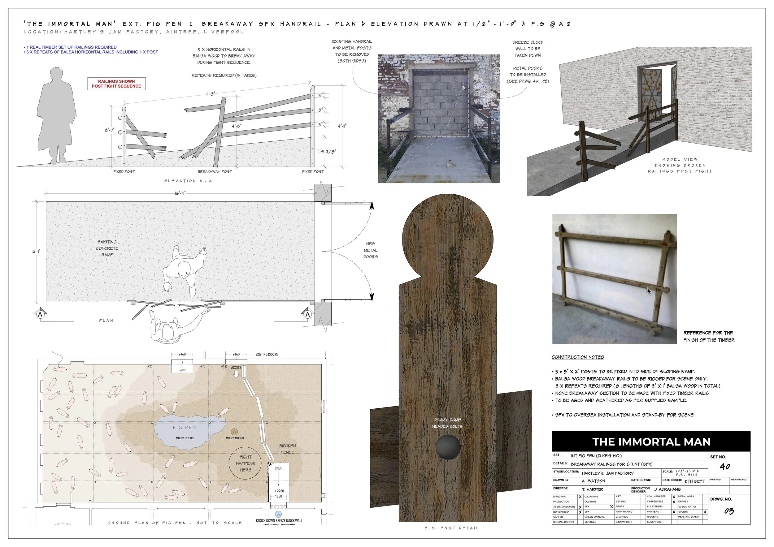 Breakaway timber handrail for stunt scene 