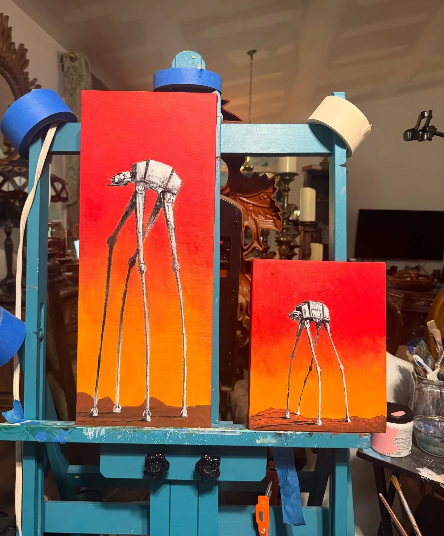 I started these paintings years ago and finally found the inspiration to finish them when I was told my friend was having a Star Wars birthday party ❤️
.
.
.
.
#salvadordal&iacute; #salvadordali #starwars 
#tattooart #tattooculture #palmbeachart #tat