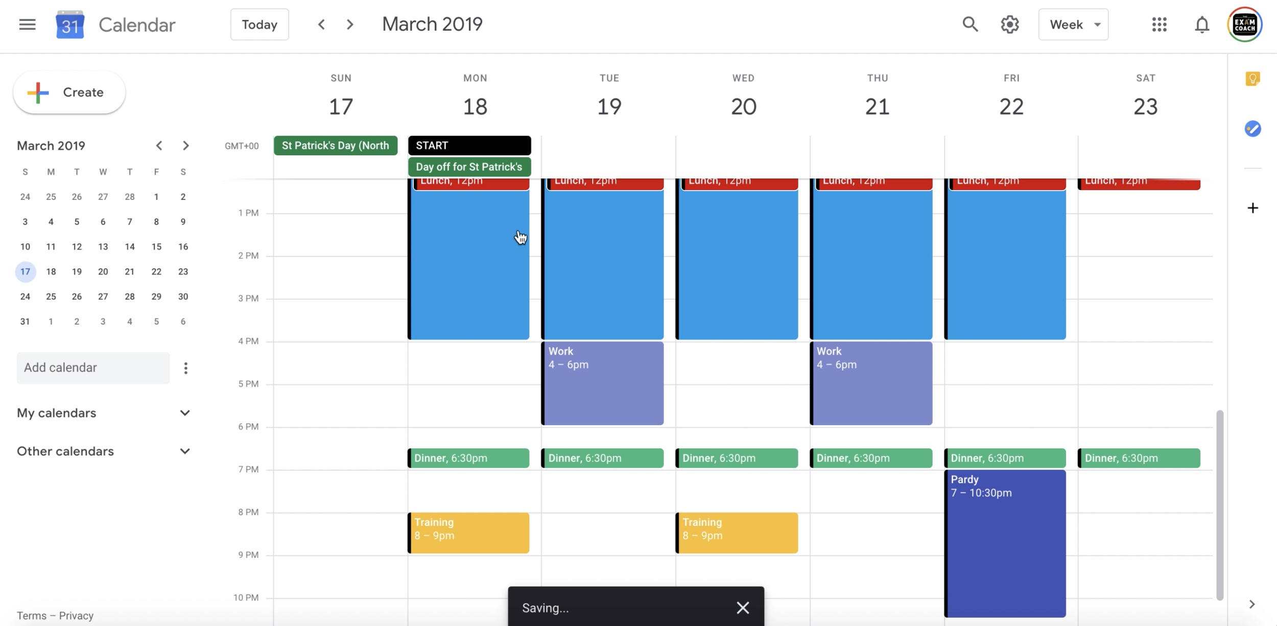 School, lunch, dinner, work, hobbies, gym, pardies, St Patrick’s Day…Get it all in there.