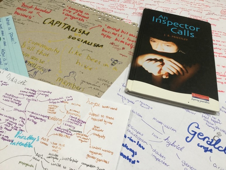 Some of my mind maps for ‘An Inspector Calls’. I used different colours to help draw my attention to quotes.