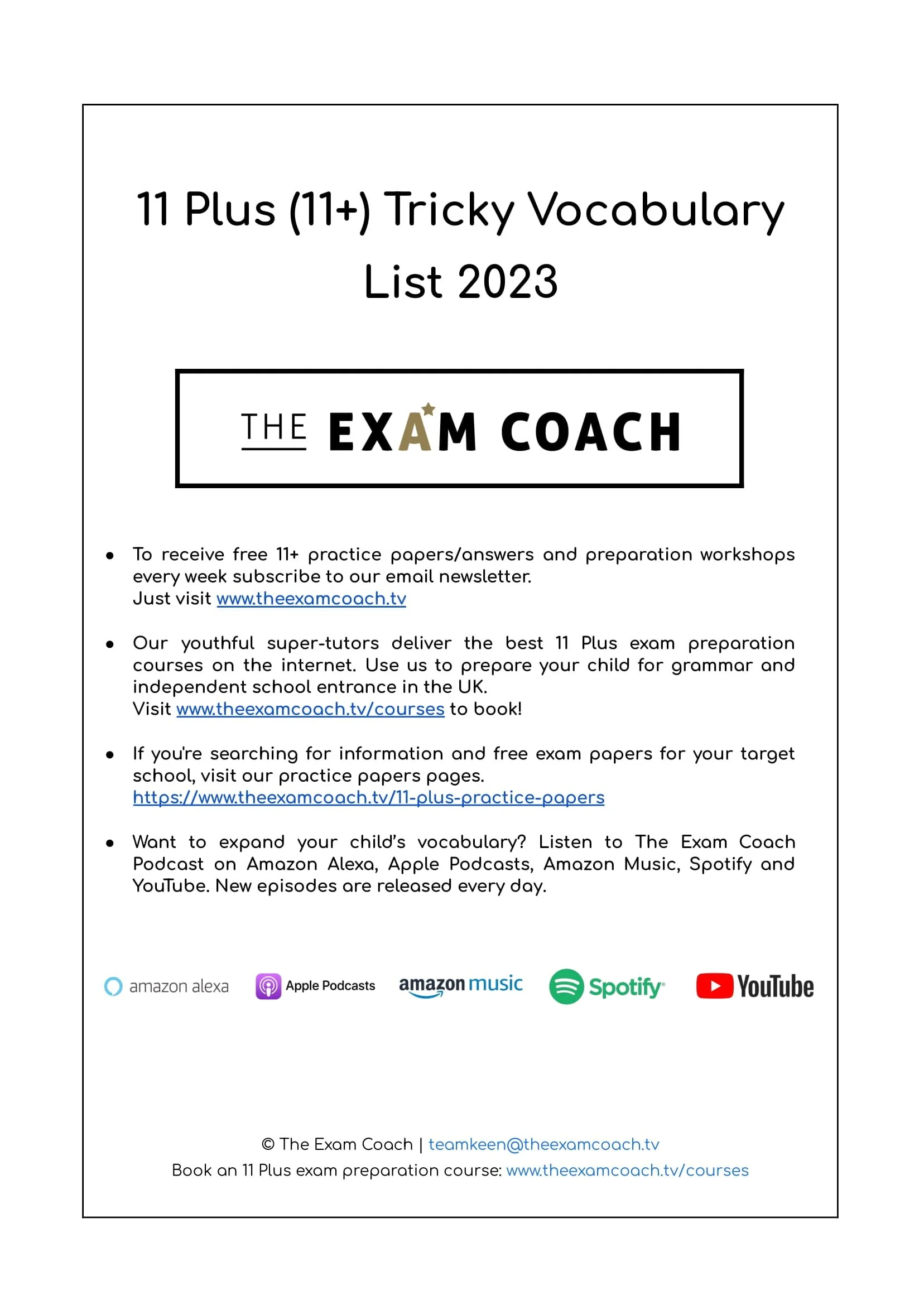 11 Plus (11+) Tricky Vocabulary List 2022 | The Exam Coach