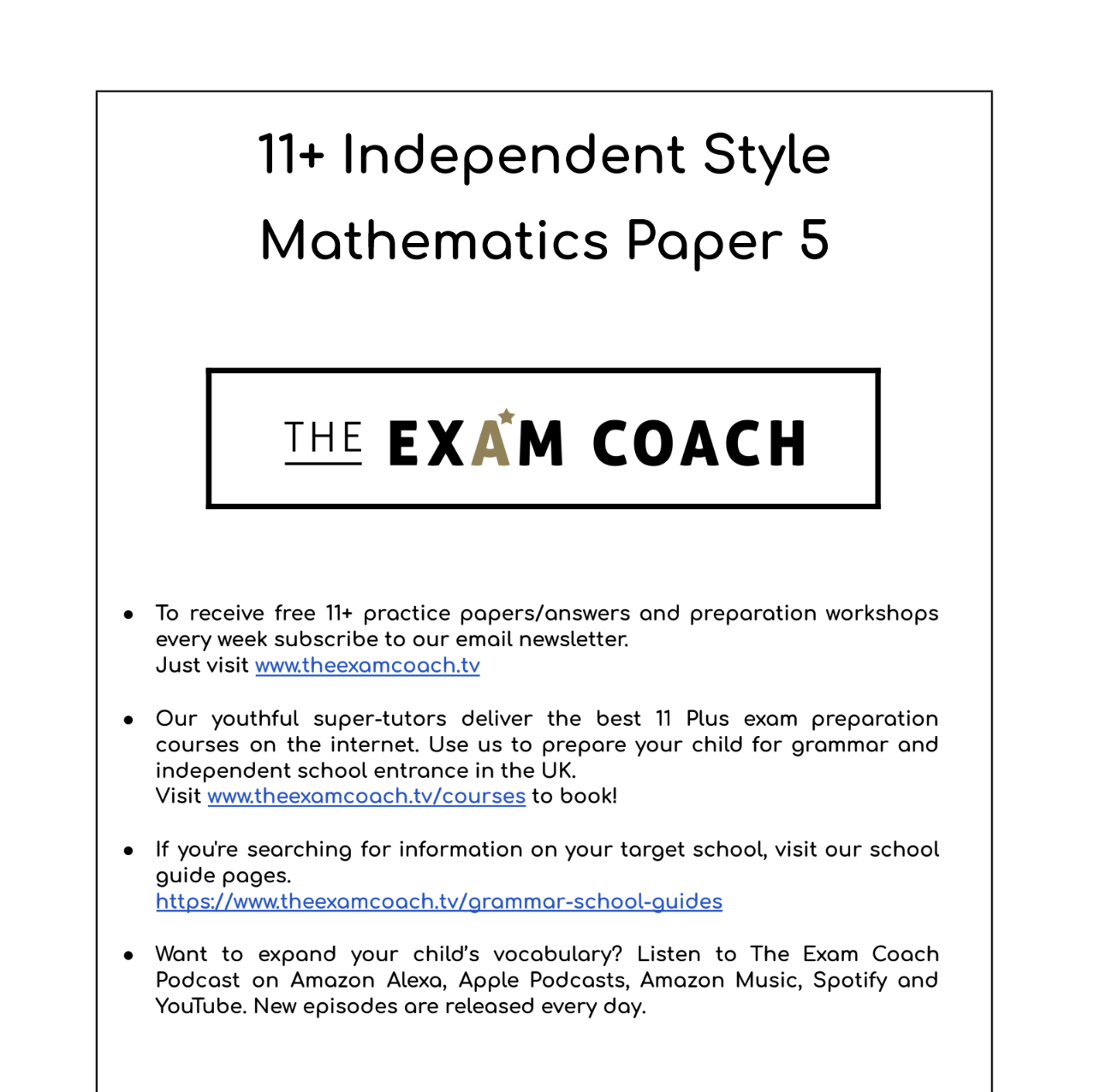 Independent Maths Past Paper