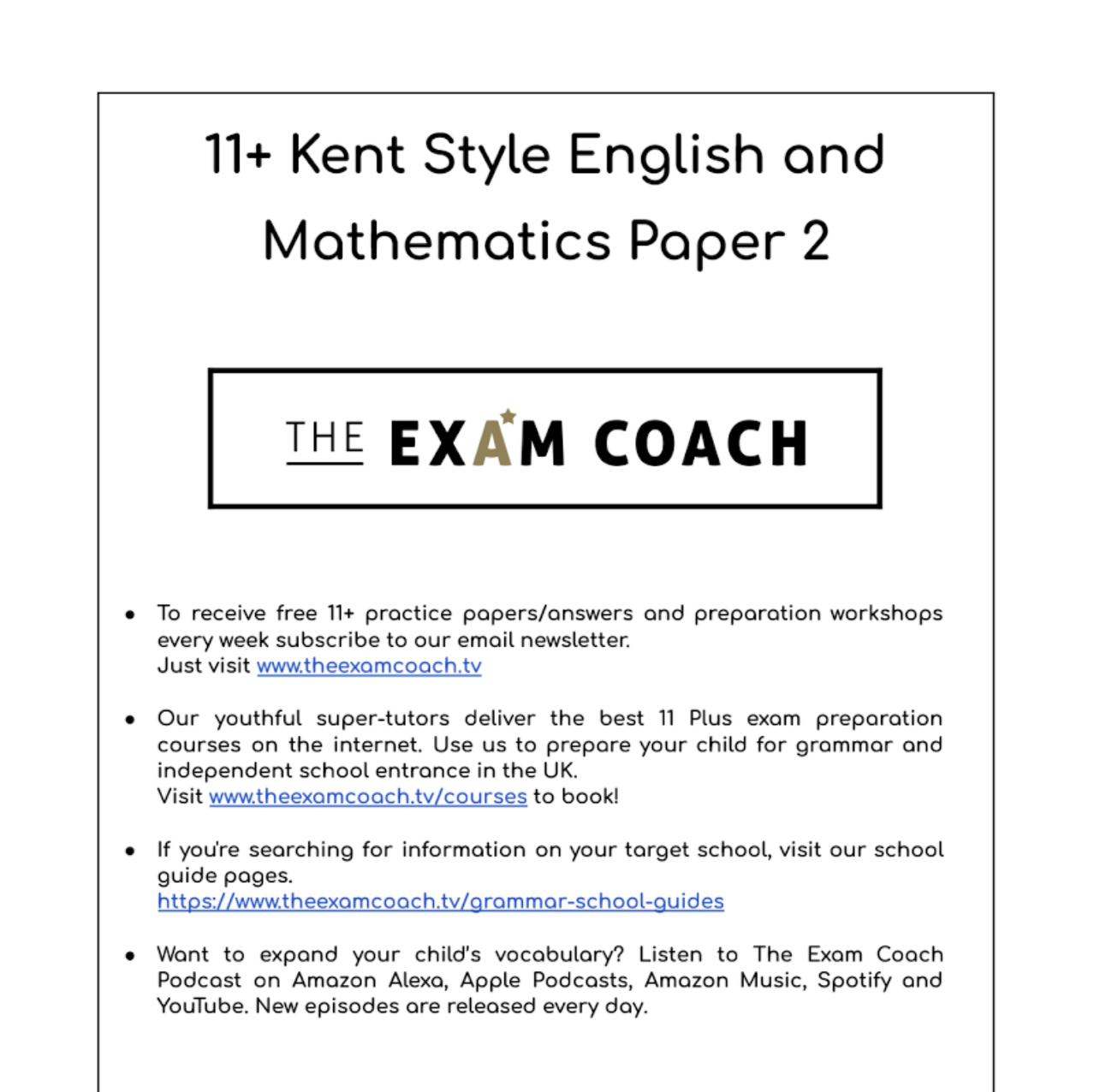 Kent Test English Maths Past Paper