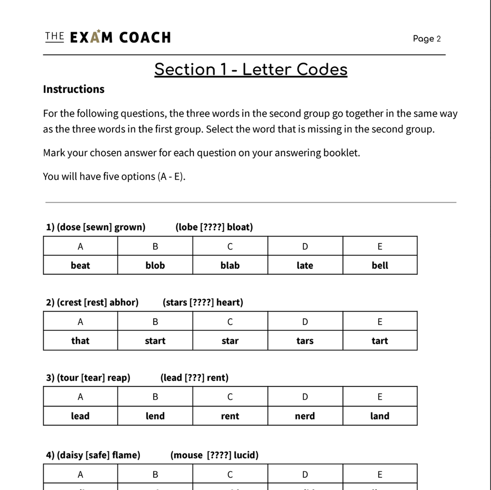 ISEB Verbal reasoning mock exam (Copy)