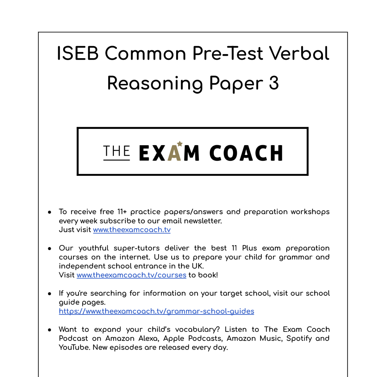 ISEB verbal reasoning  Mock Exam