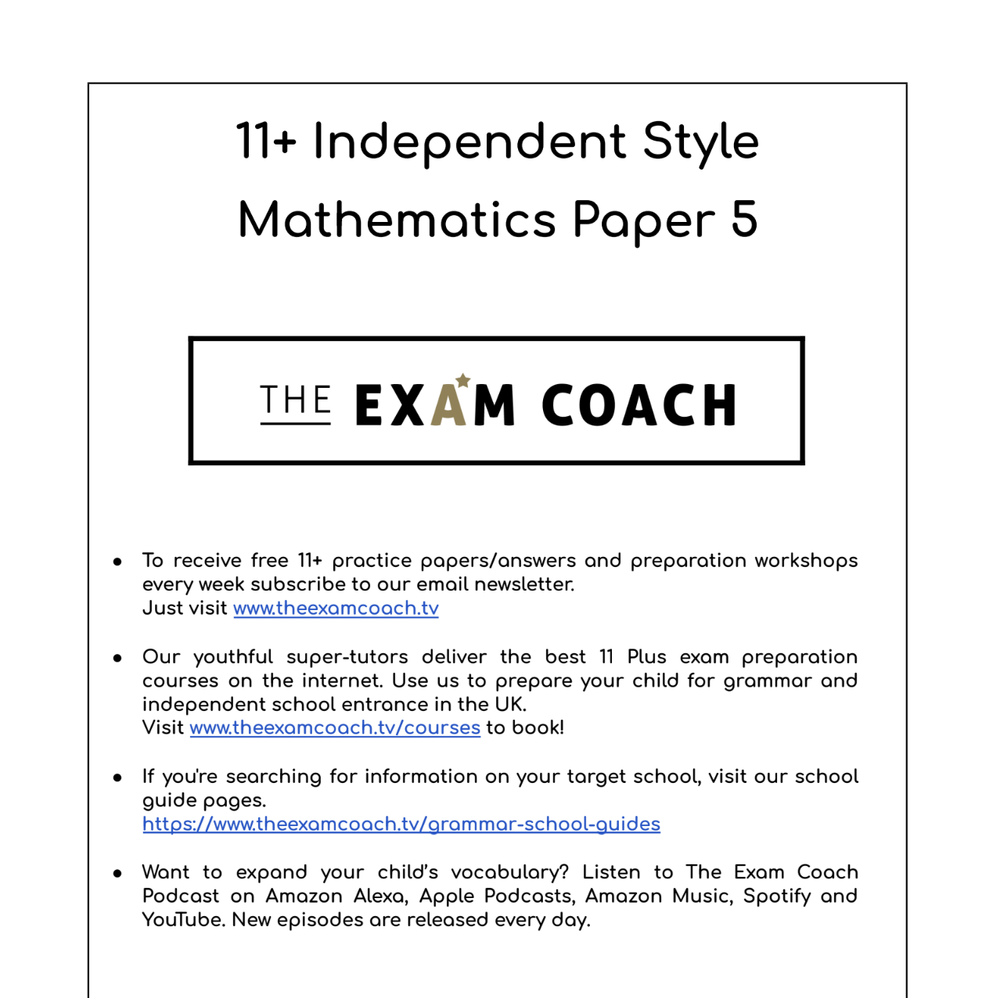 Independent Maths  Mock Exam (Copy)