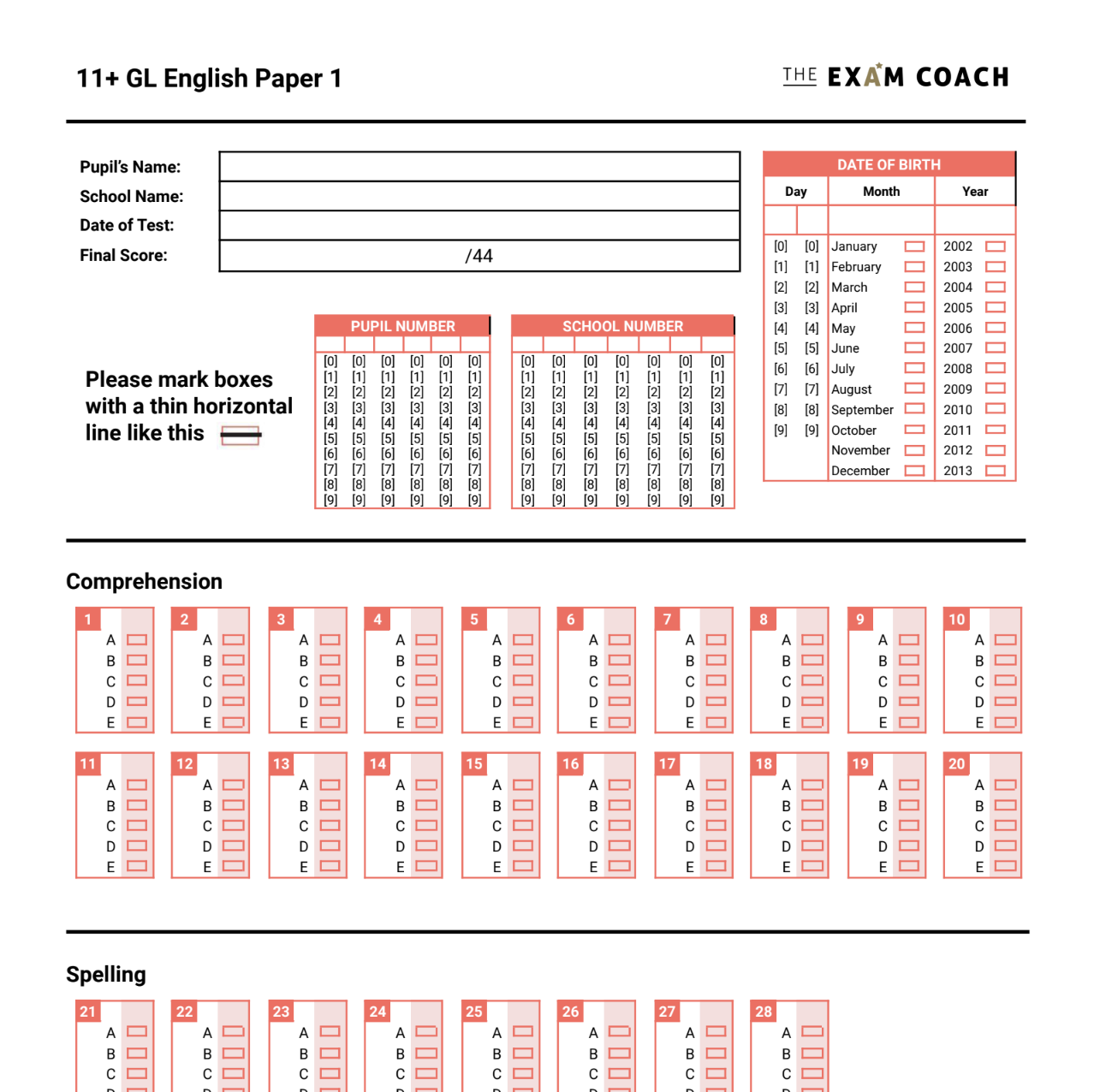 Gl English  Mock Exam Answering Booklet (Copy)