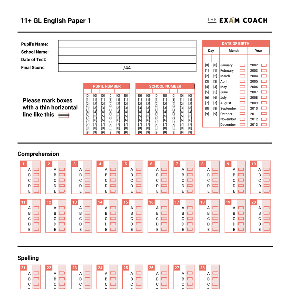 Gl English  Mock Exam Answering Booklet (Copy)