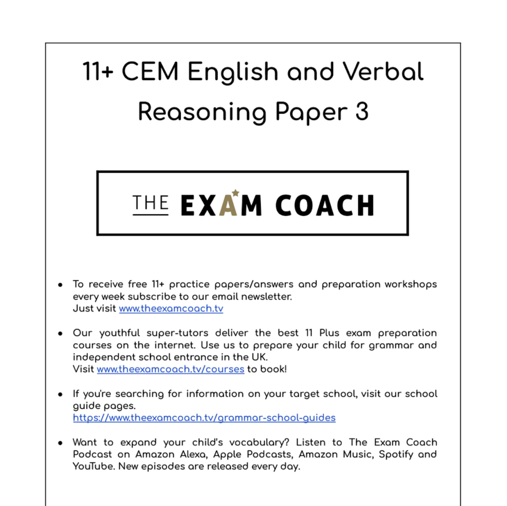 11+ CEM verbal reasoning paper