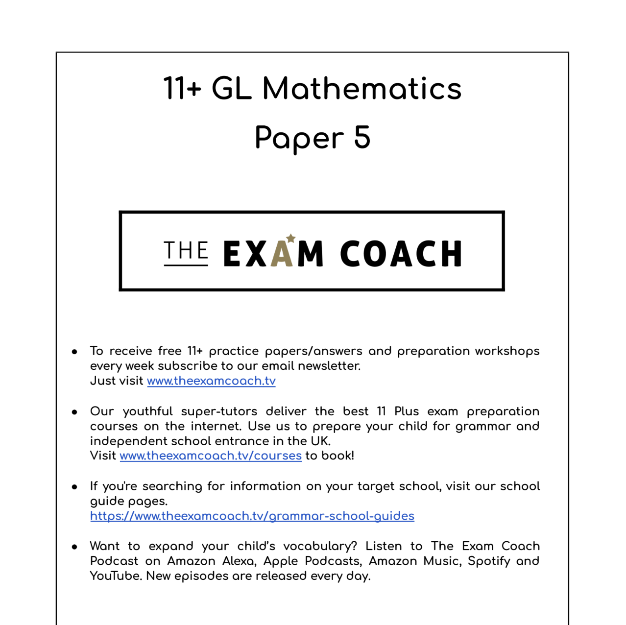 GL maths 11+ paper