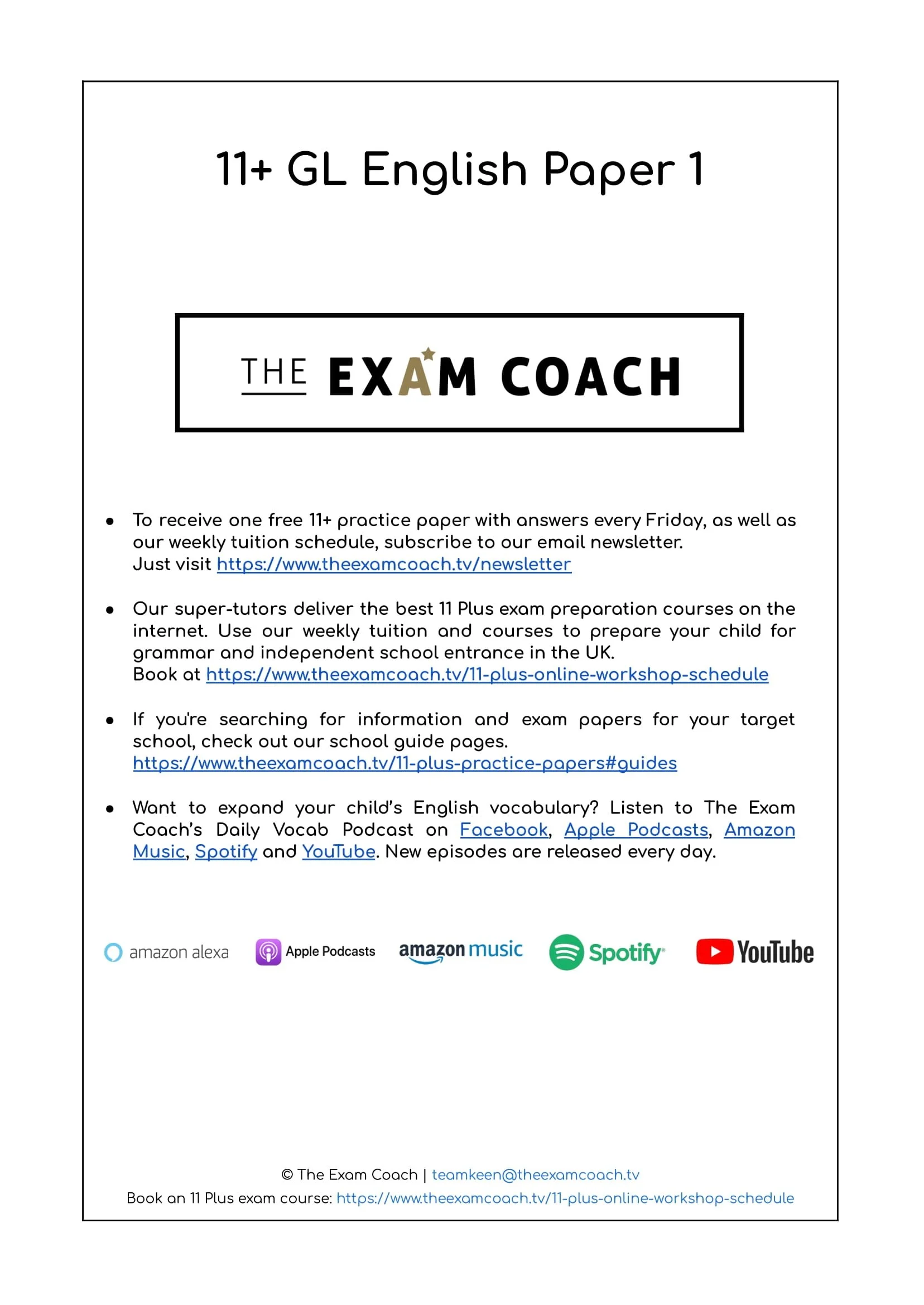 Free 11 Plus Practice Paper