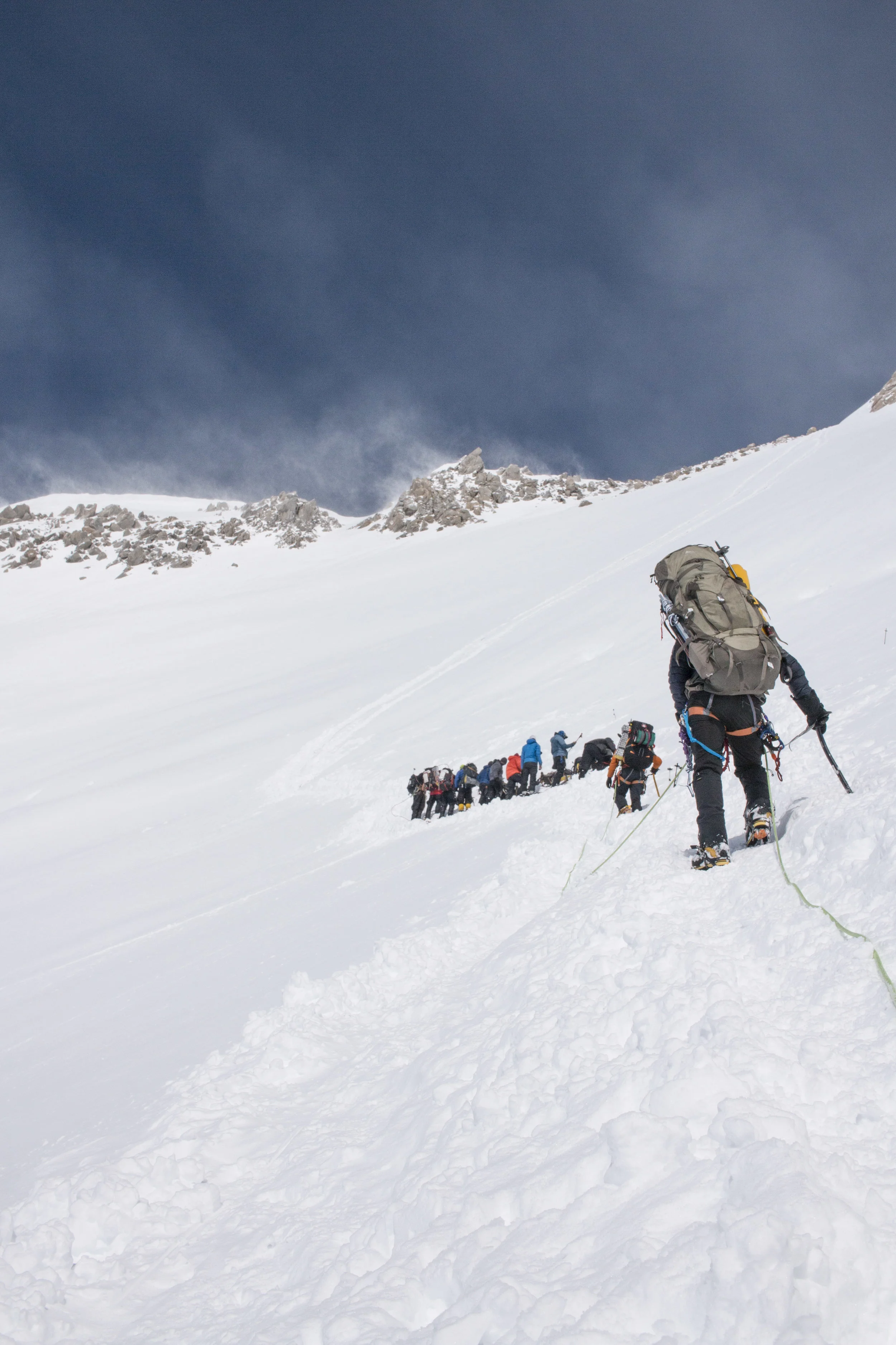 Getting in line to ascend the fixed lines.