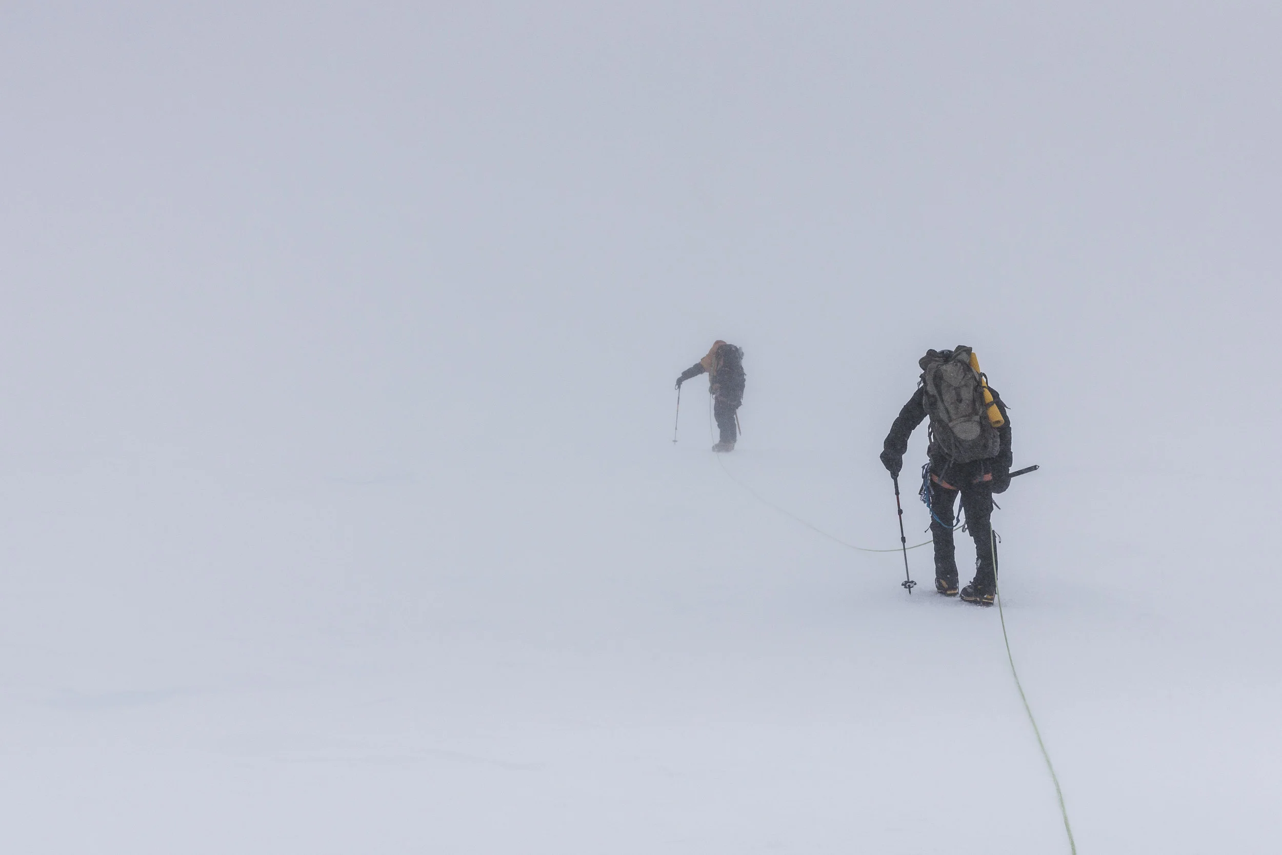 Whiteout conditions at the base of Pig Hill.
