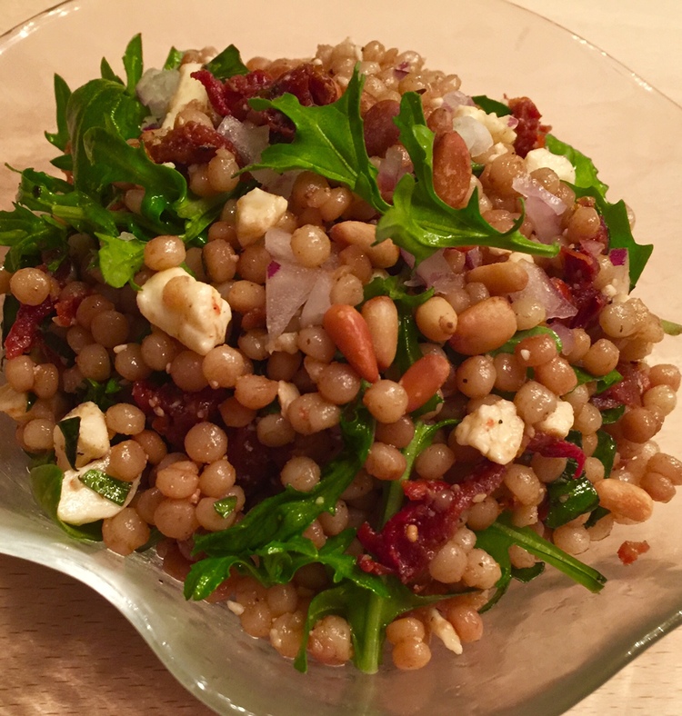 Toasted Israeli Couscous Salad with Sun-Dried Tomatoes, Arugula &amp; Pine Nuts