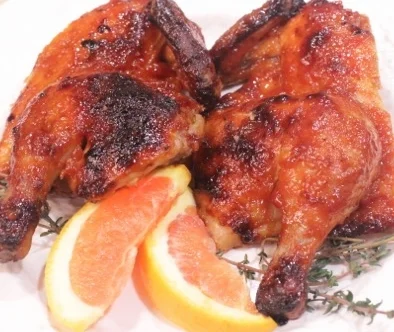 SPATCHCOCK CORNISH HENS WITH TART CHERRY-ORANGE GLAZE & SAUCE