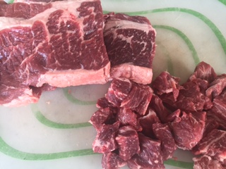 Purchase extra chuck roast and trim off all the fat so you end up with 3 pounds of meat..
