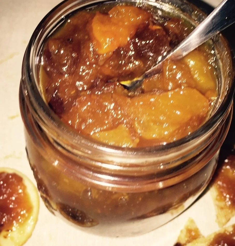 Finished chutney is thick but spreadable. 