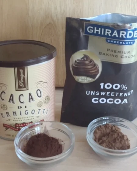 Note the difference in the colors between the Cacao Di Pernigotti and Ghirardelli cocoa.. 