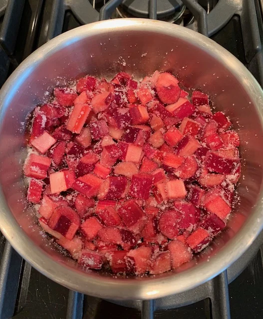 Let soften until rhubarb becomes juicy.