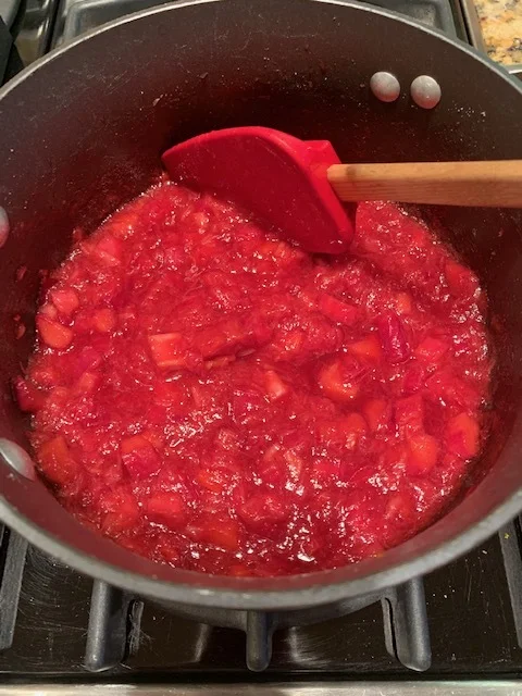 Cook until rhubarb is softened and sauce is thickened.