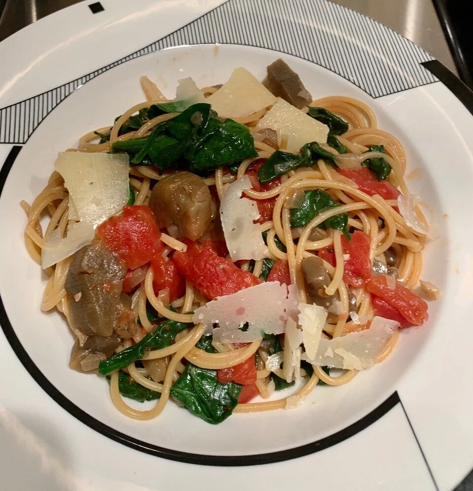 One Pot Spaghetti with Eggplant, Tomatoes & Spinach