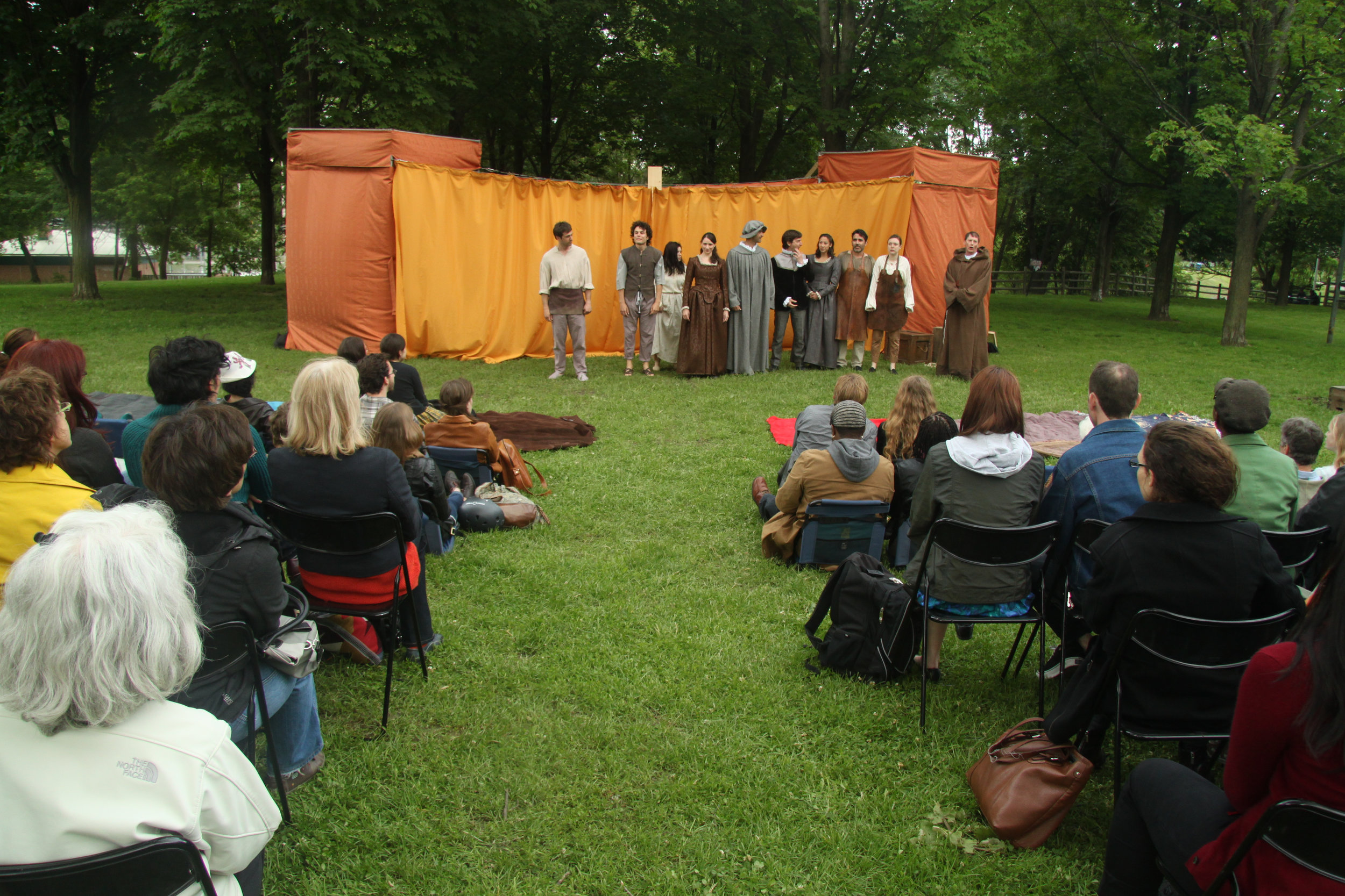  Members of the Passion Play Cast at the start of Part One: (L-R) Cyrus Lane, Andrew Kushnir, Amy Keating, Julie Tepperman, Sam Kalilieh, Jordan Pettle, Mayko Nguyen, Thrasso Petras, Katherine Cullen, and Richard Binsley 