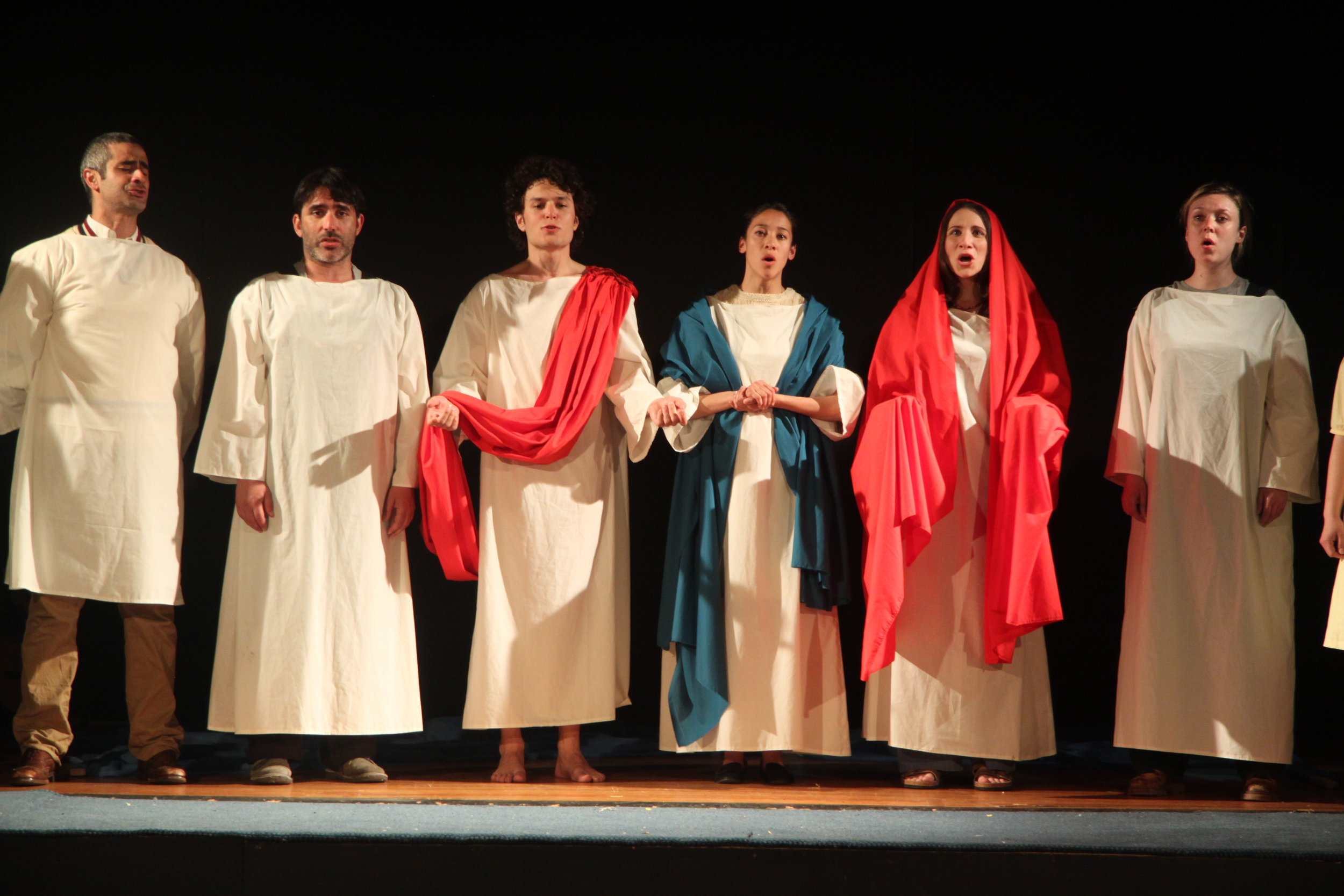  Sam Kalilieh, Thrasso Petras, Andrew Kushnir, Mayko Nguyen, Julie Tepperman, and Katherine Cullen in Passion Play (Part Two) 