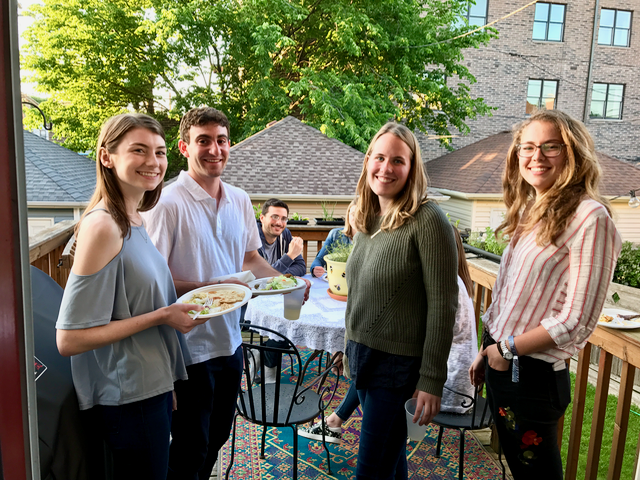ADAPT Research Assistants Rachel Conley, Ned Shashoua, Emily Frraser and Alara Ozsan (Raffi Cowan in background) enjoy our end of the term lab party!