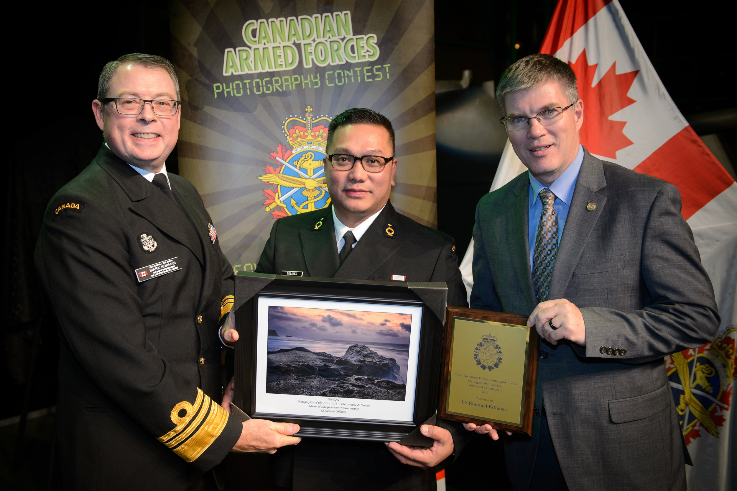 Canadian Vice-Chief of the Defence Staff, Vice-Admiral Mark Norman (left) presented to me the Photographer of the Year Award (Advance Classification).