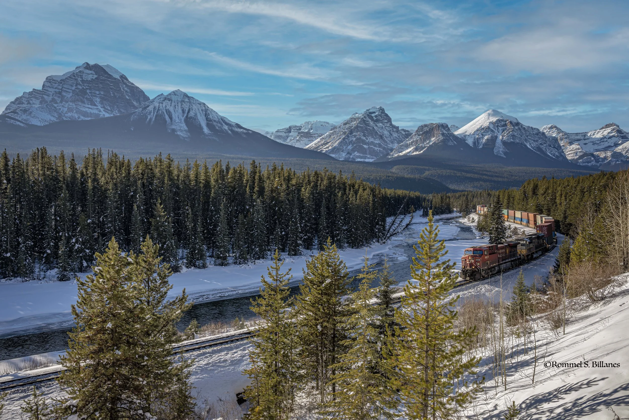 Frozen Tracks: A Cargo Train Winds Through Morant’s Curve at Sunrise