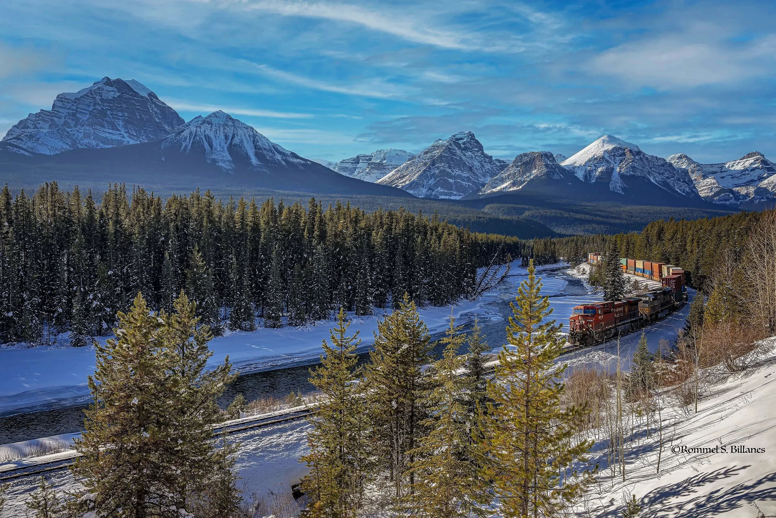 Frozen Tracks: A Cargo Train Winds Through Morant’s Curve at Sunrise