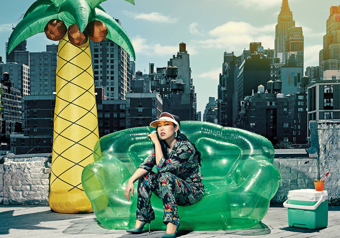   Awkwafina for  Time Out New York . Photography:  Guerin Blask;  Photo editor:  Ann Sullivan;  Prop styling:  Rosemary Gonzalez;  Styling:  Erica Cloud. 