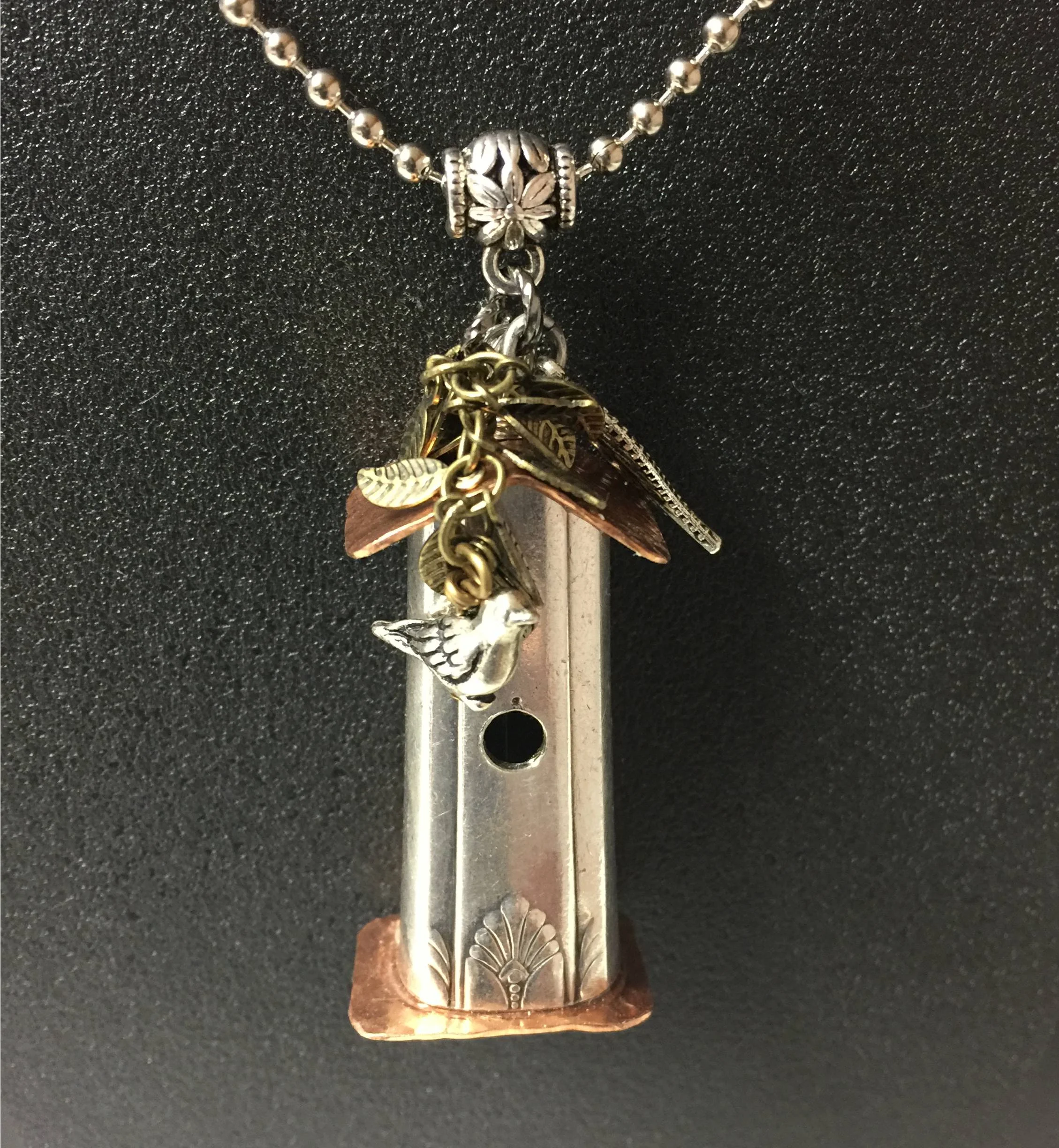  Birdhouse pendant with bird