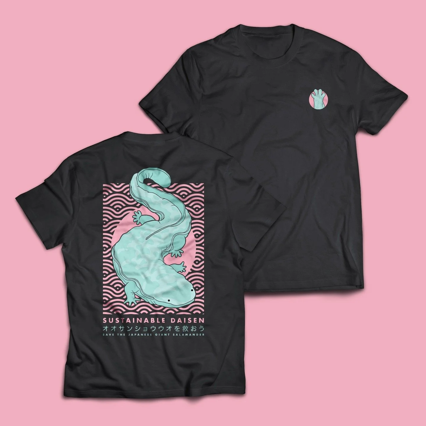 ✨ New Arrival – Pre-Order Now ✨
Our brand-new Japanese Giant Salamander T-shirt has landed!
This time we’re flipping the colours: a striking mint JGS on a pink background. 🌿💗
Our previous design (blue on red) was a huge hit and has ne