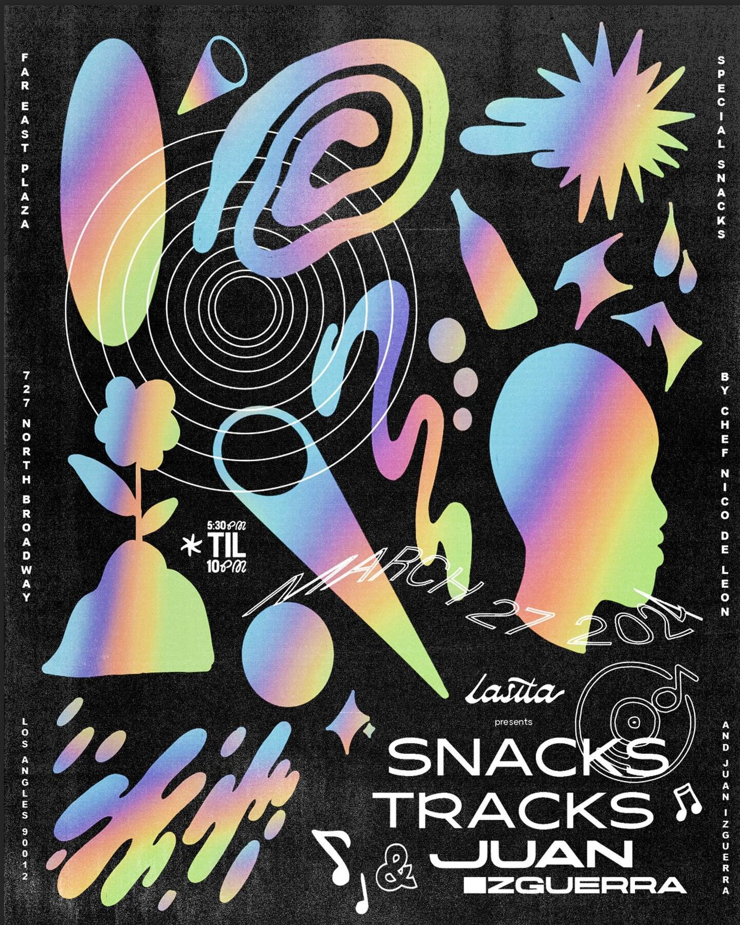 Next Wednesday, 3/27&mdash;SNACKS, TRACKS &amp; @juanizguerra!

Juan from our @homagebrewing familia will be in the house! If you already don&rsquo;t know, he is an LA based DJ who can also be heard monthly on both @dublab and @hydefmradio. His music