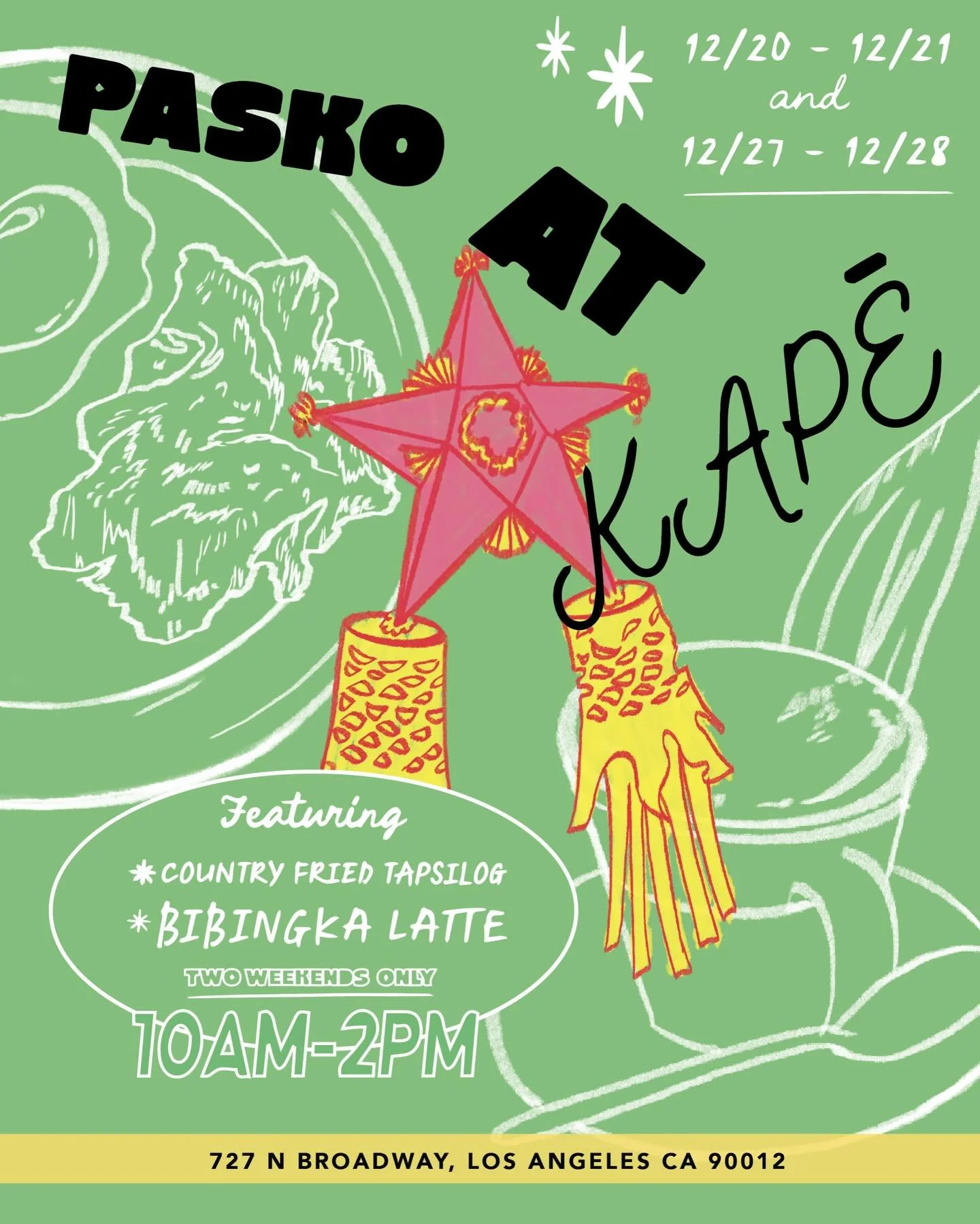 Pasko at Kap&eacute; ✨&thinsp;

We&rsquo;re celebrating the holidays with something a little different from our usual flow&mdash;two weekends of cozy, festive specials made just for the season:

COUNTRY FRIED TAPSILOG
crispy fried steak ~ steamed ric