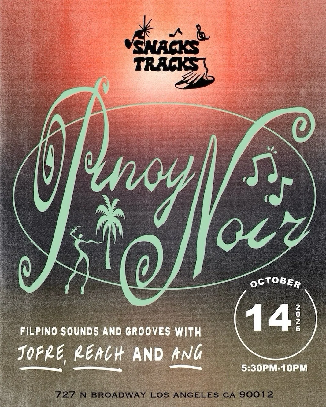 This Wednesday, 10/14! Snacks Tracks: &ldquo;Pinoy Noir&rdquo; 🪩

Celebrating FAHM with sounds and grooves from @jofr3paul, @reach.guinto and @angfoo, plus a few food specials from us!

Also happening on the patio&mdash;our first Sari Sari Wine Club