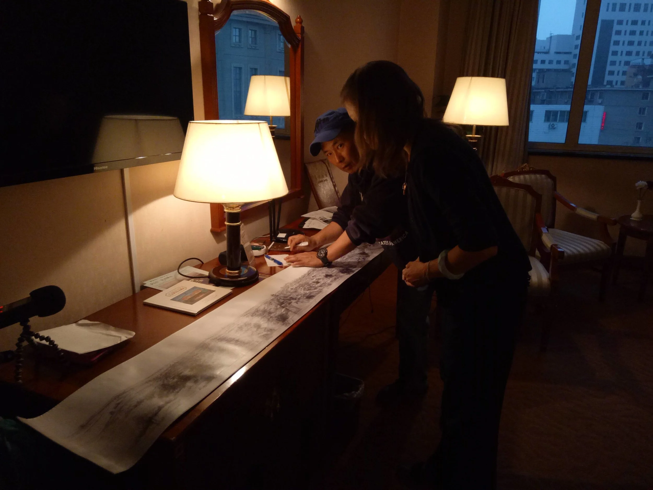 Sara Velas and Hexi explore the Shengjing Panorama composition, May 2017 photo credit: BWAXN