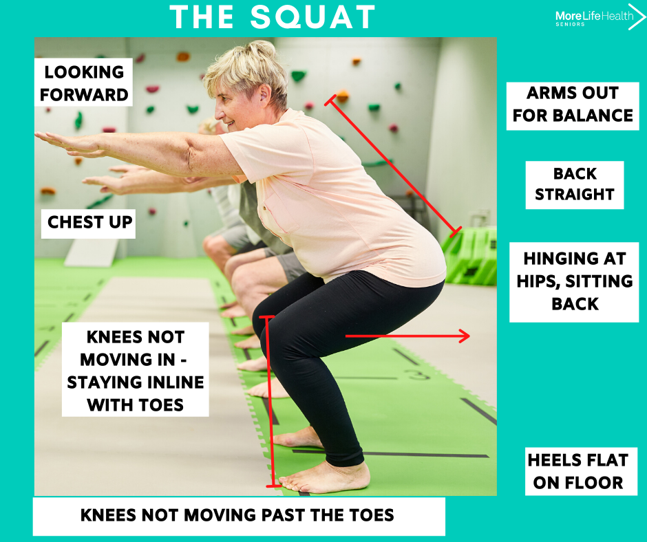 Squat Exercise Technique For Seniors  Standing Exercises For Seniors —  More Life Health - Seniors Health & Fitness
