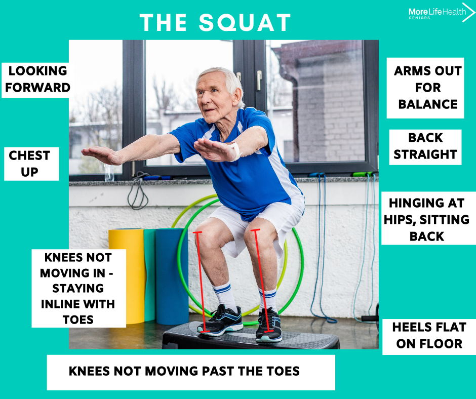 Squat Exercise Technique For Seniors  Standing Exercises For Seniors —  More Life Health - Seniors Health & Fitness