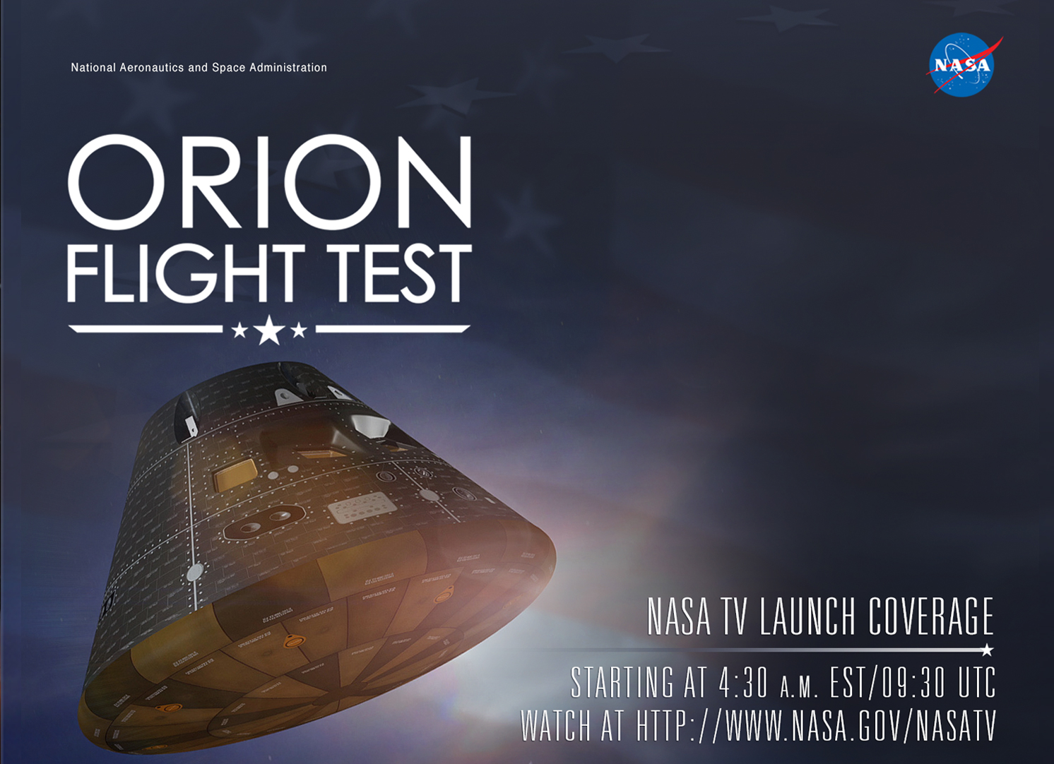 Social media shareable designed for launch coverage of Orion's first flight