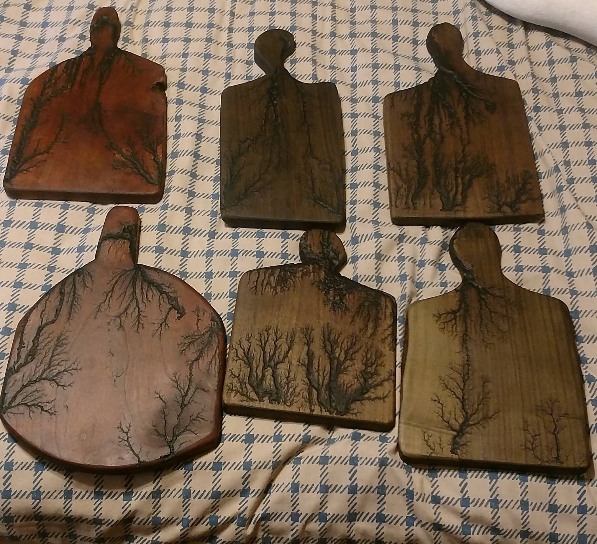 An assortment of electrified cutting boards, by Brenden Bohannon.