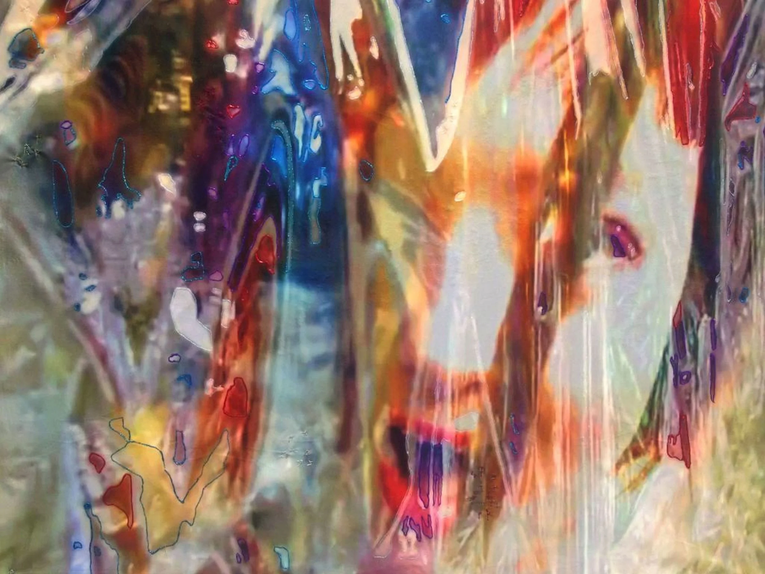 Detail of "Dianthus," (60x80 mixed media on synthetic fibers, 2016)