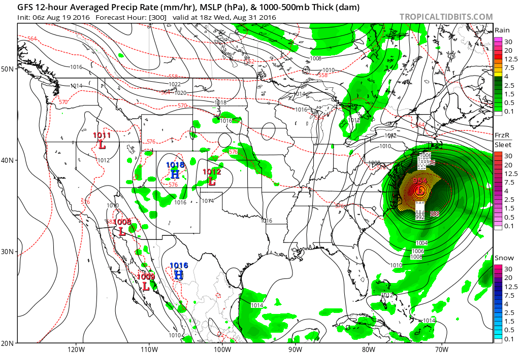 A forecast map from the GFS for the end of the month; map courtesy tropicaltidbits.com, NOAA
