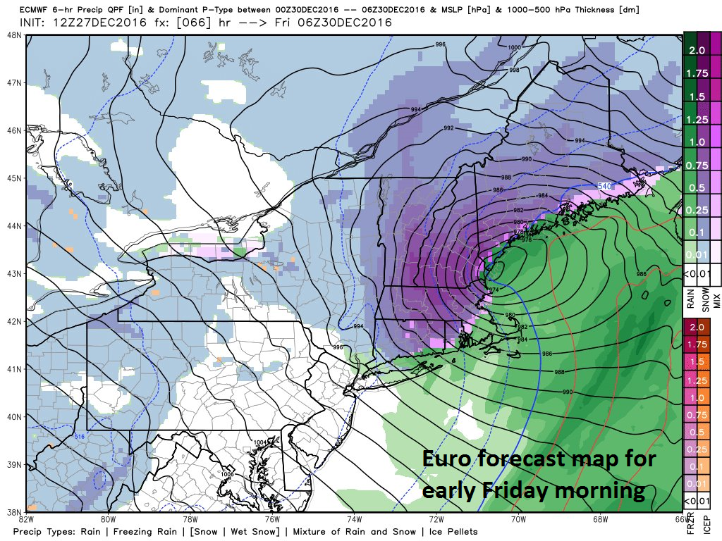2:00 PM | *Snow or a wintry mix likely early tomorrow in the I-95 corridor…interior New England to get a major snow storm…widespread cold across the nation by the end of next week*